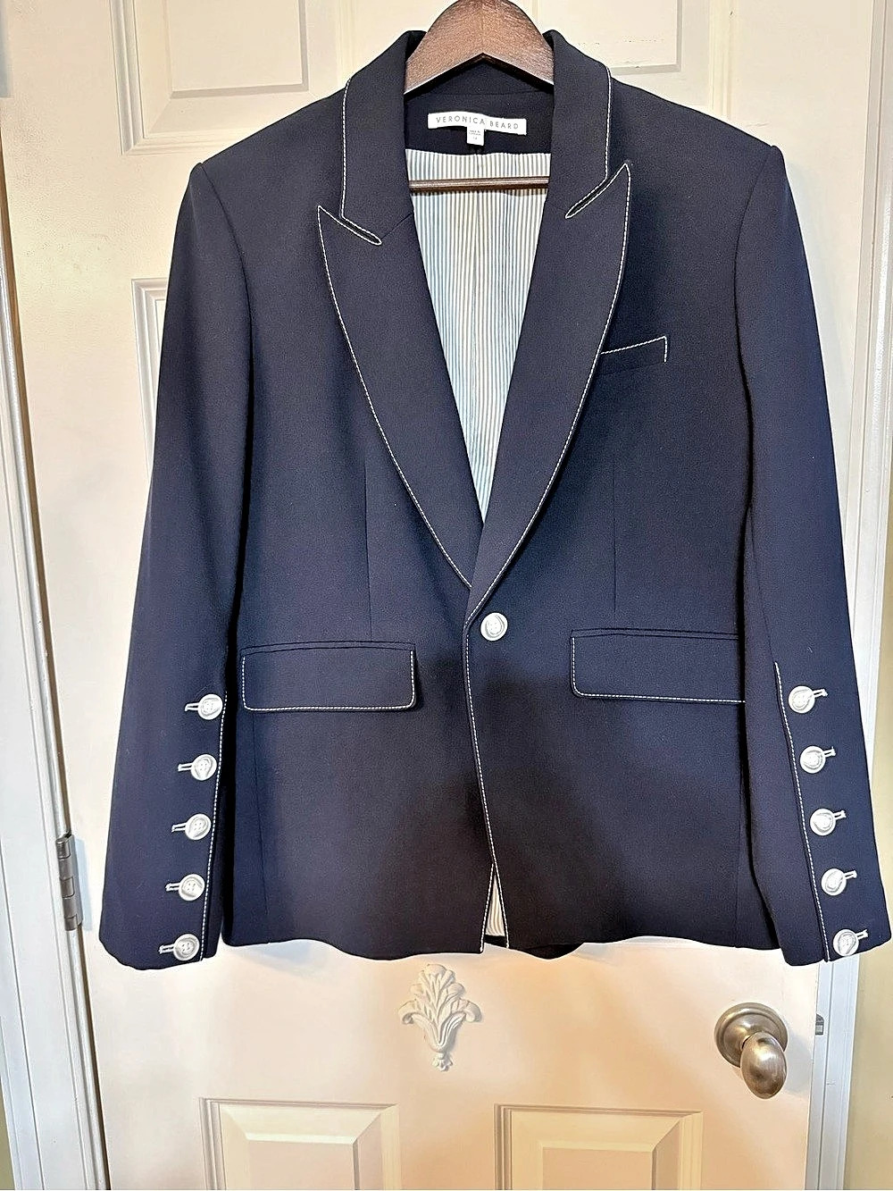 Veronica Beard Miller Dickey Jacket Striped Blue Size 14